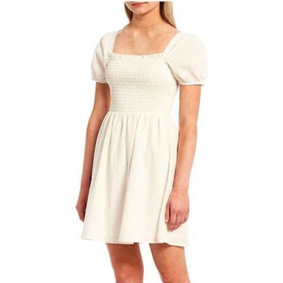 COPPER KEY Textured Puff Sleeve Smocked Dress Size Large White - Picture 1 of 7